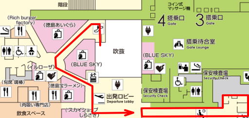 徳島空港 ラウンジの場所 3階フロアマップ