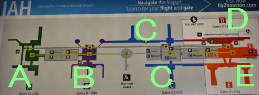 ヒューストン空港 乗り継ぎ ターミナルマップ